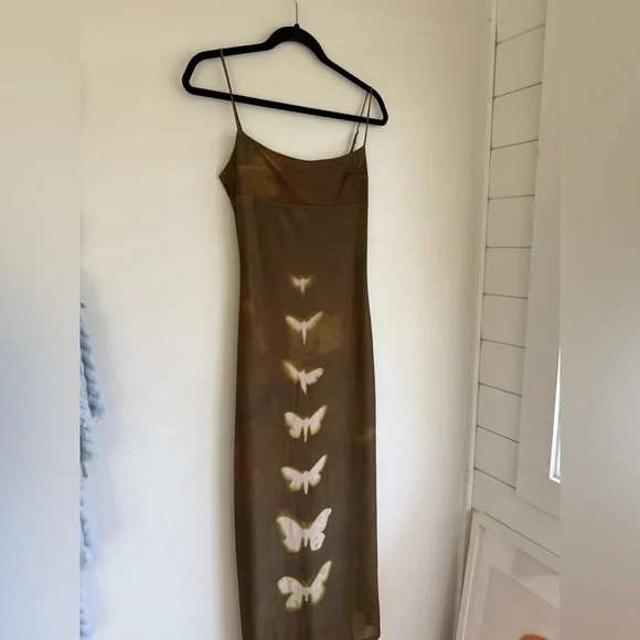 Superdown Jocelyn Butterfly Maxi Dress Brown Olive Butterfly Dress Small - Picture 7 of 15